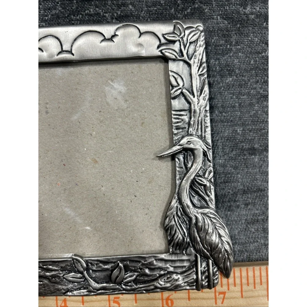 VTG MISTCO Silver Tone Heron Egret Bird Pic Frame Made in Taiwan Tropical 3.5x5
